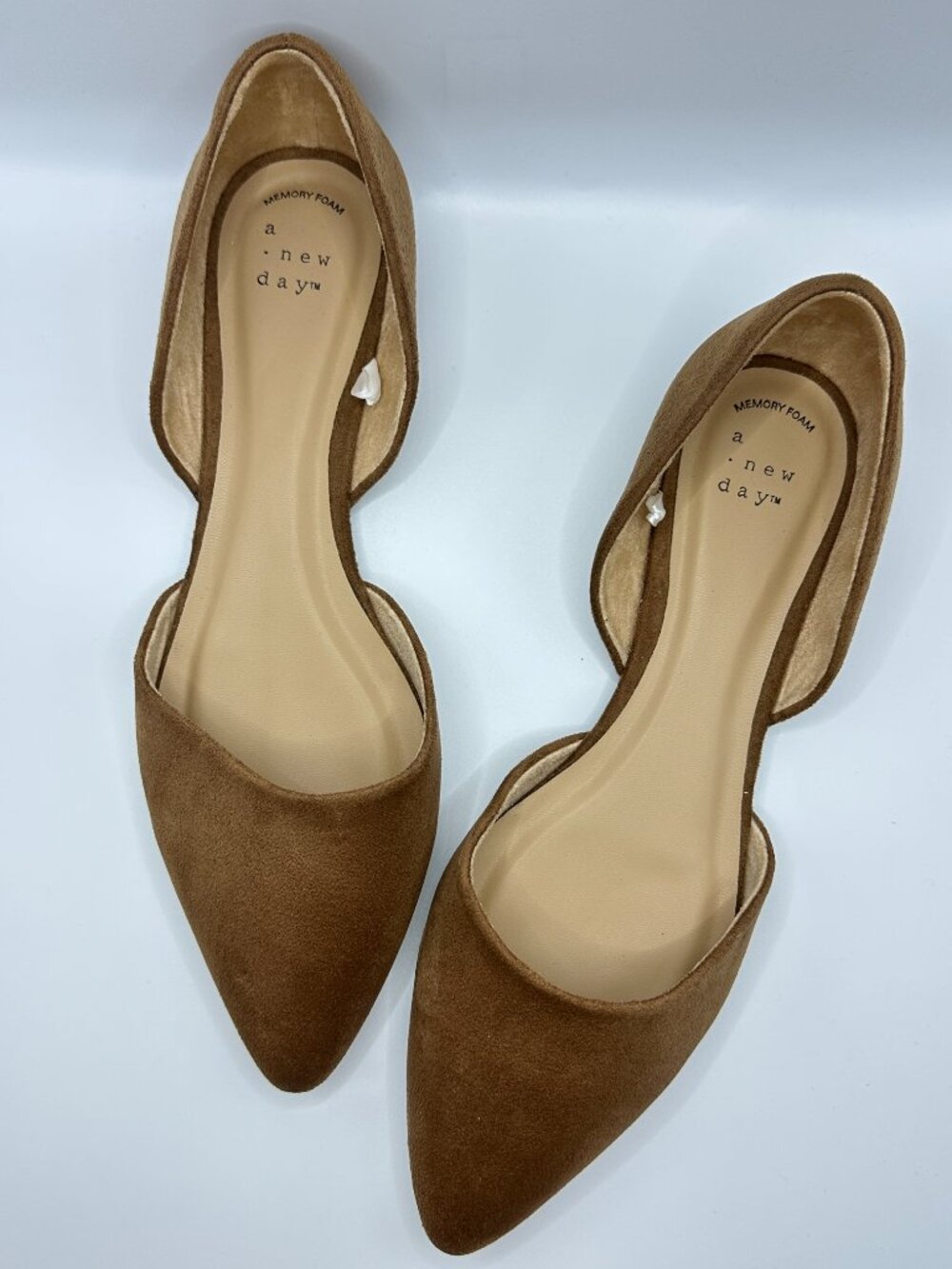A New Day Cognac Brown Faux Suede D'Orsay Pointed Toe Flats Shoes Size 11